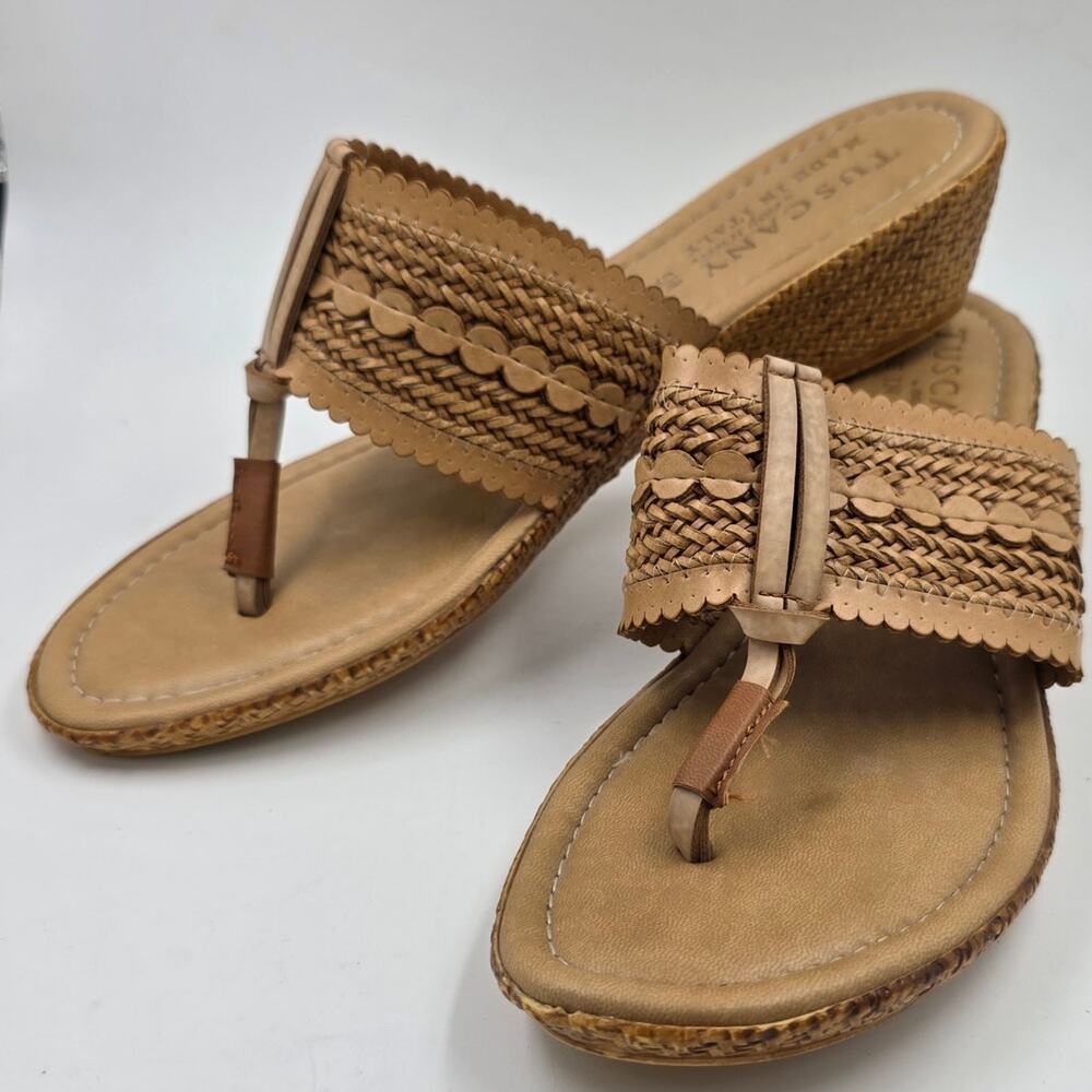 Tuscany by Easy Street Khaki Braided Strap Thong Sandles Lightweight Low Heel 9M